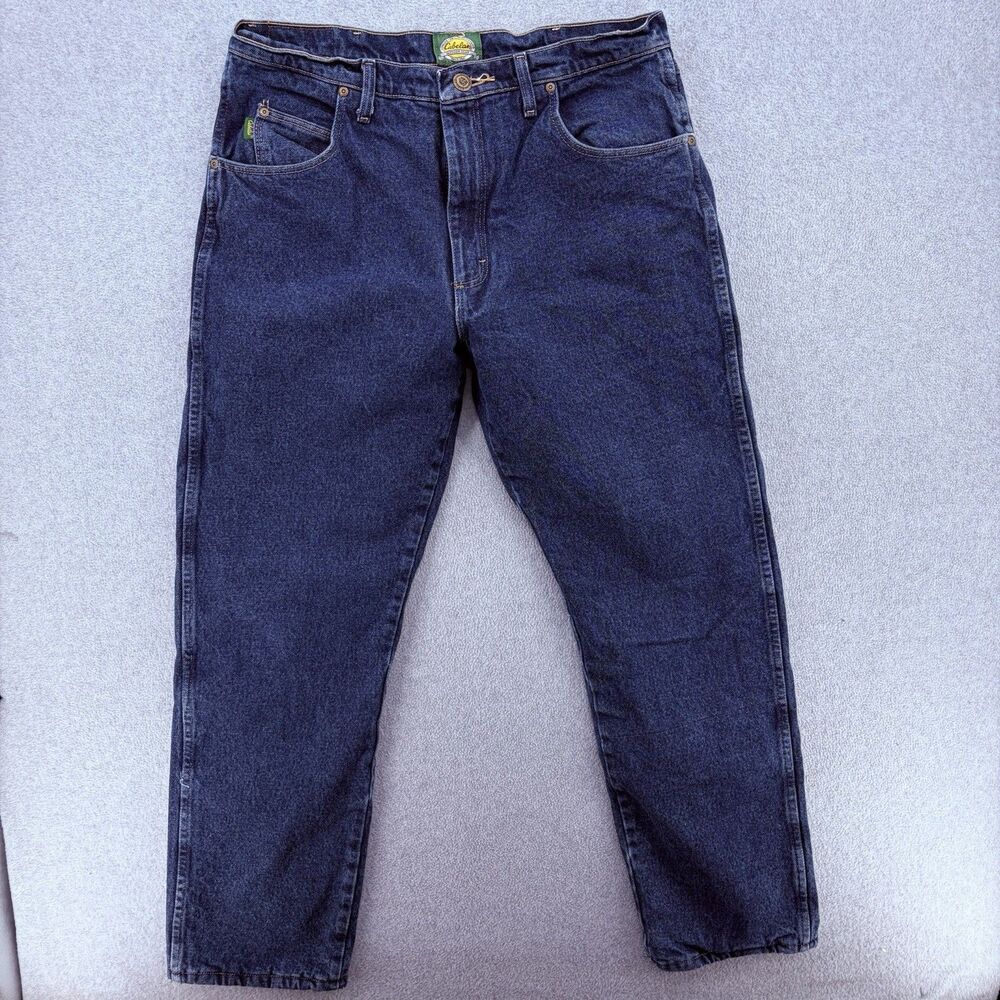 Cabela's Roughneck Fleece Lined Jeans Mens 36x32 Blue Denim Work Hunting Warm